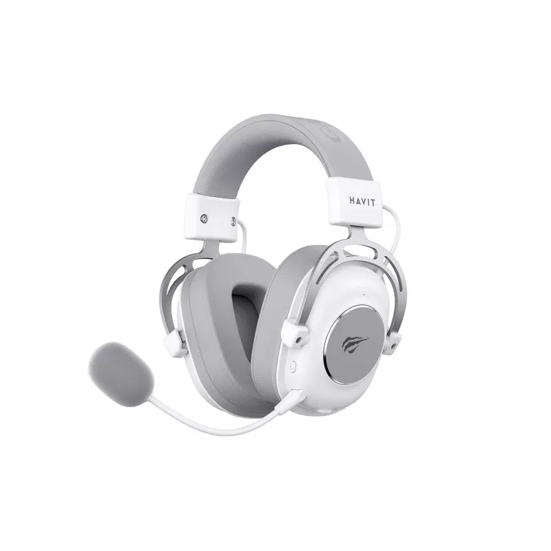Auscultadores over-ear HAVIT H2002YG — 2,4G sem fios, Bluetooth, com fios, 20–20.000 Hz, alcance 10 m, 257 g (branco/cinzento)