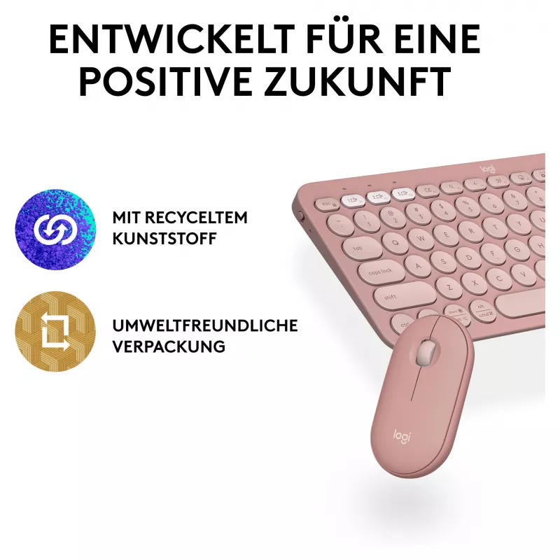 Logitech Pebble 2 Combo teclado rato incluindo Universal RF Wireless + Bluetooth QWERTZ alemão rosa (920-012205)