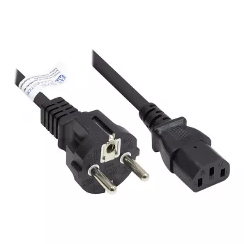 Cabo de alimentação ficha Schuko tipo E+F (CEE 7/7, reta) para C13 (reta), preto, 0,75 mm², 1,5 m, Good Connections® (P0030-S015)