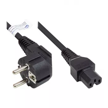 Cabo de alimentação ficha Schuko tipo E+F (CEE 7/7, angular) para conector fêmea C15 para aparelhos de aquecimento (direito), preto, 1,00 mm², 3 m, Good Connections® (P0150-S030)