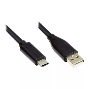 Cabo de ligação USB 2.0, ficha USB-C™ para ficha USB 2.0 A, CU, preto, 1m, Good Connections® (GC-M0117)
