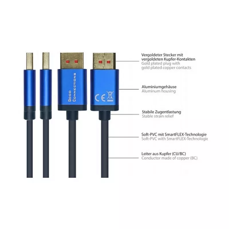 Cabo Alcasa SmartFLEX – 5 m – DisplayPort – DisplayPort – ficha – ficha – 7680 x 4320 píxeis (4814-SF050B)
