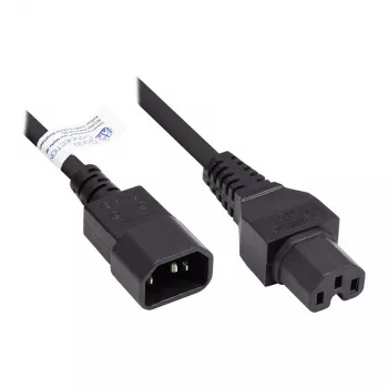 Cabo de ligação de aparelho IEC Hot-Condition C14 (reta) para C15 (reta), preto, 0,75 mm², 1 m, Good Connections® (P1450-S010)