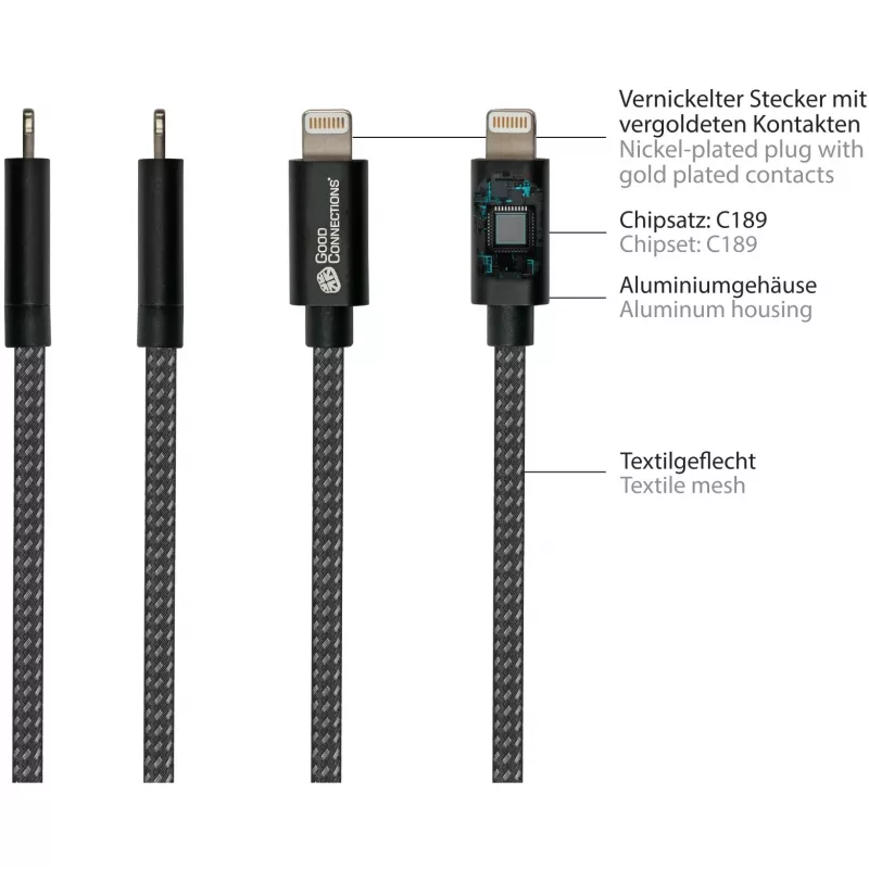 Good Connections Cabo USB 2.0 de carregamento e dados para iPhone/iPad/iPod USB-A macho para Lightning - O cabo de alta qualidade e oficialmente certificado pela Apple