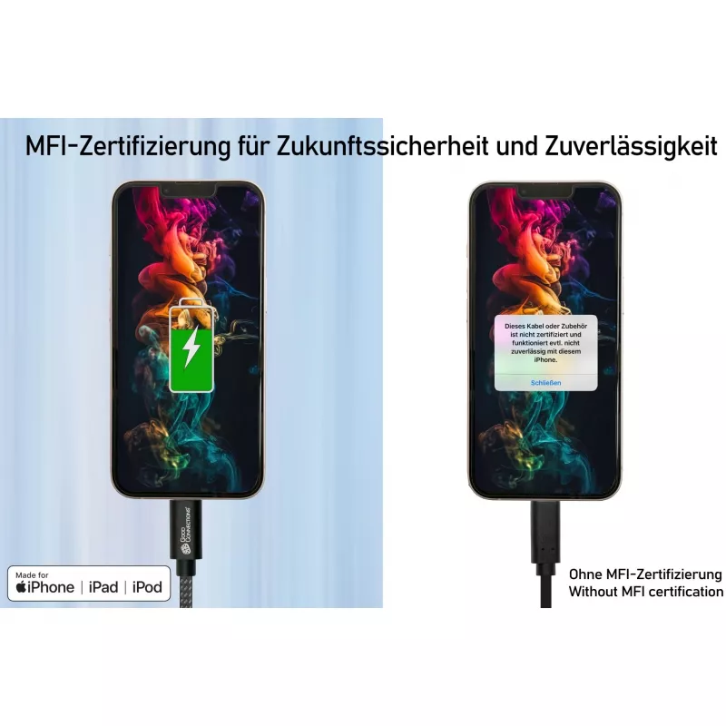 Good Connections Cabo USB 2.0 de carregamento e dados para iPhone/iPad/iPod USB-A macho para Lightning - O cabo de alta qualidade e oficialmente certificado pela Apple