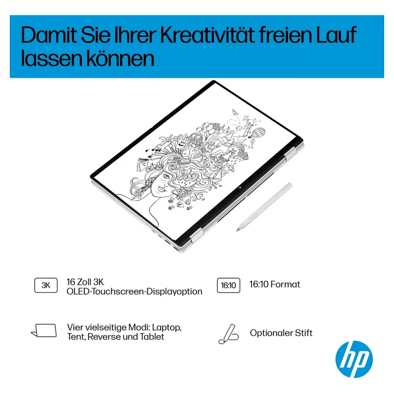 HP OmniBook BZ8E5EA 16 Portátil - Core Ultra 7 4,8 GHz 40,6 cm - 1 TB SSD - 32 GB RAM - Ecrã tátil - Windows 11 Home (BZ8E5EA#ABD)