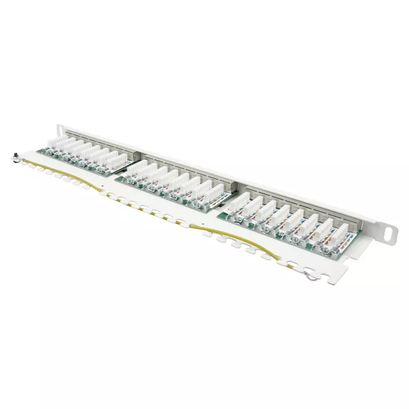 Patch panel 48,30cm (19) Cat. 6, 24 portas, 0,5 U, STP blindado, abertura sem ferramentas, Branco puro (RAL9010), Goo (GC-N0137)