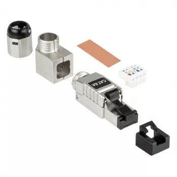 Ficha RJ45 Cat. 6A, sem ferramentas / montagem no local, STP blindada, metal, 5 direções, Good (GC-N0165)