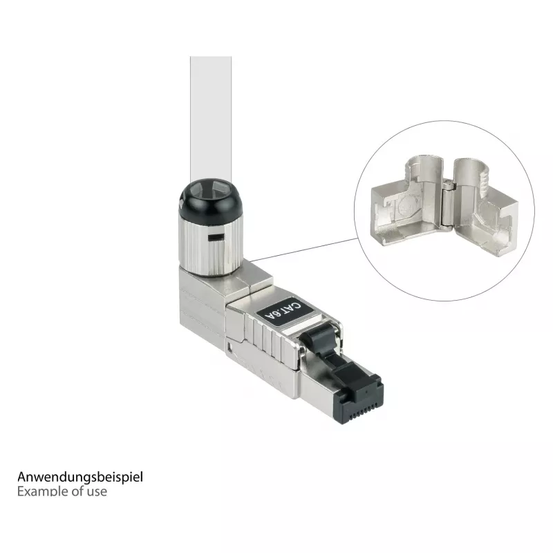 Ficha RJ45 Cat. 6A, sem ferramentas / montagem no local, STP blindada, metal, 5 direções, Good (GC-N0165)