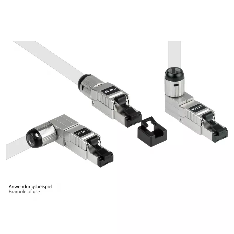 Ficha RJ45 Cat. 6A, sem ferramentas / montagem no local, STP blindada, metal, 5 direções, Good (GC-N0165)