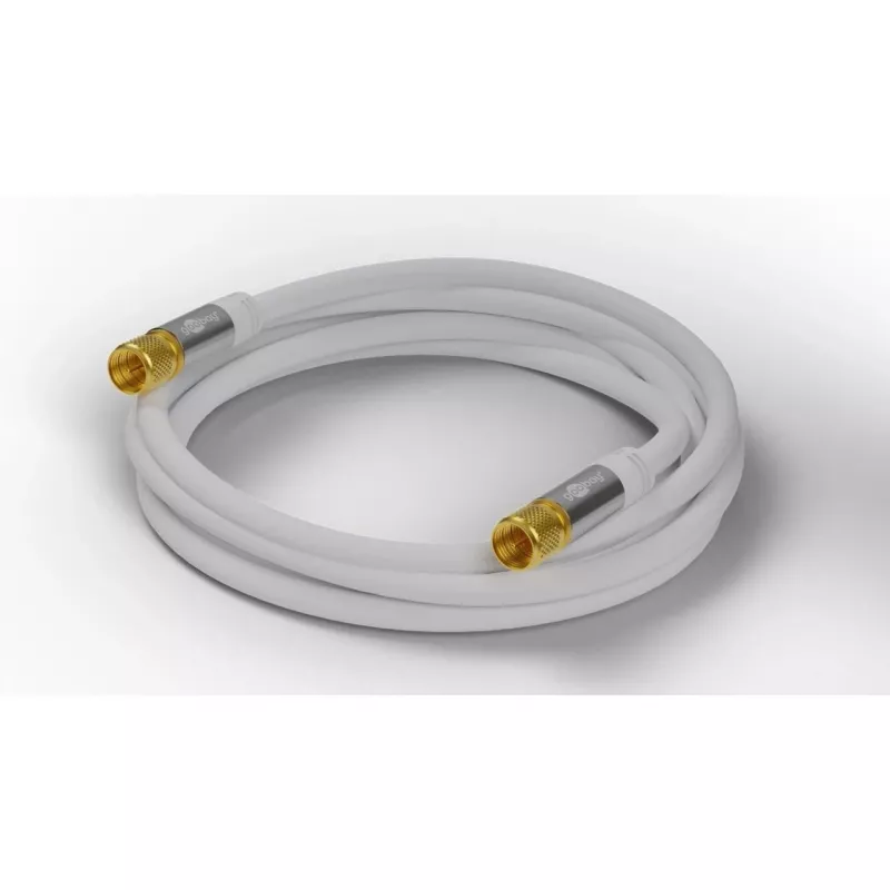 Cabo de antena SAT Goobay (tipo 135 dB), 4 blindagens, 2 m, branco – banhado a ouro, ficha F > ficha F (70600)