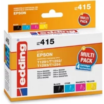 Cartuchos de tinta edding EDD-415 preto, ciano, magenta, amarelo compatíveis com EPSON T1295L, conjunto