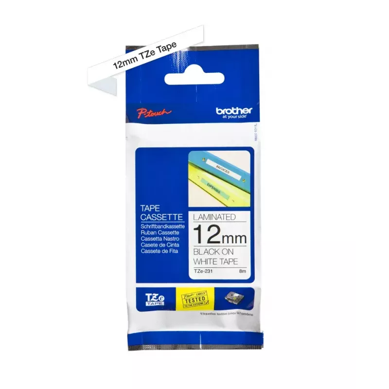 Fita de etiquetar Brother TZE-231 preto sobre branco
