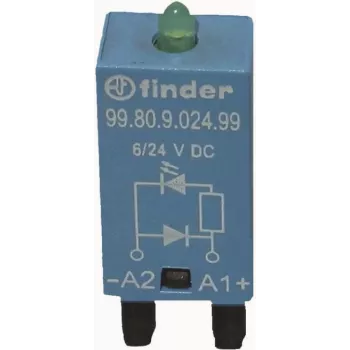 Indicador LED FINDER com díodo de roda livre no terminal A1, LED verde 99.80.9.024.99 (9980902499)