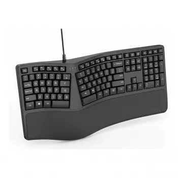 Teclado ergonómico compacto sem fios TRUST KEYRA ERGO MULTI DE — sem fios, layout compacto, layout de teclas alemão