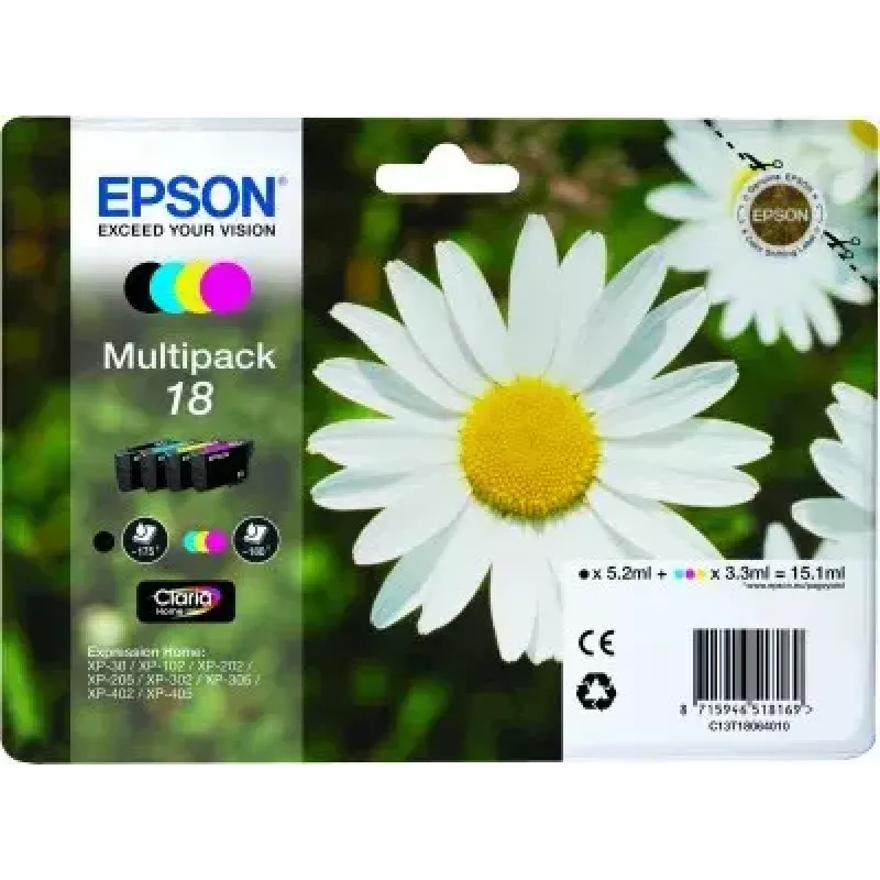 Multipack de tinteiros Epson Daisy Multipack 4 cores 18 Claria Home Ink — rendimento padrão, 4 cores
