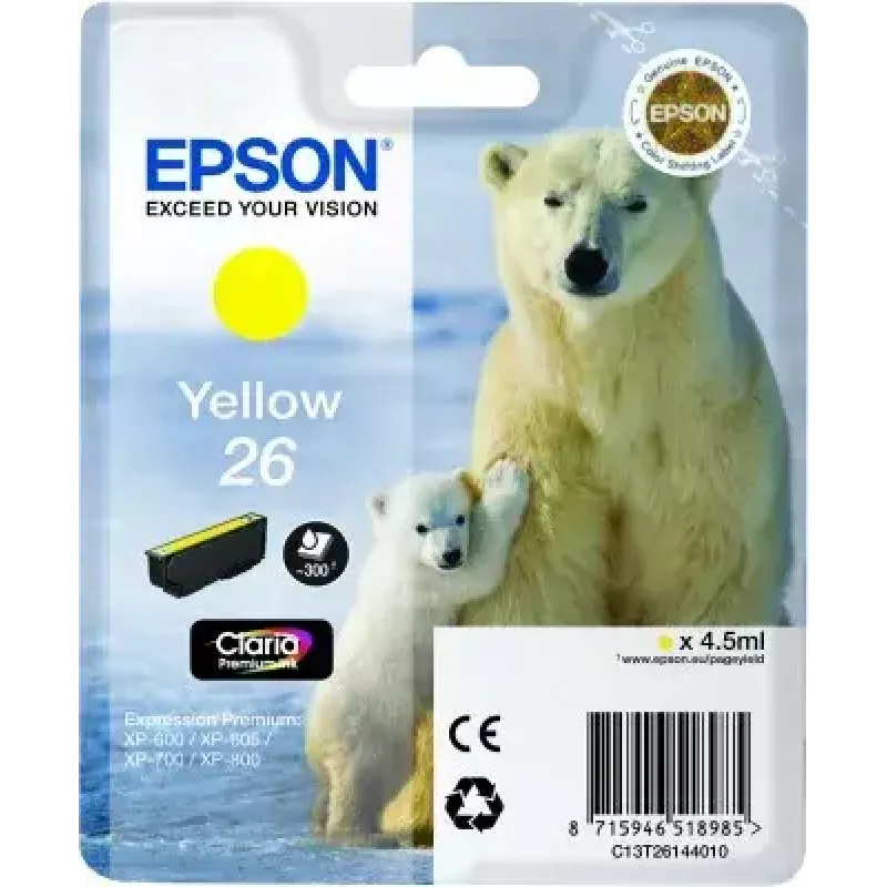 Tinteiro Epson C13T26144010 embalagem individual amarelo 26 Claria Premium, à base de pigmento, 1 unid.