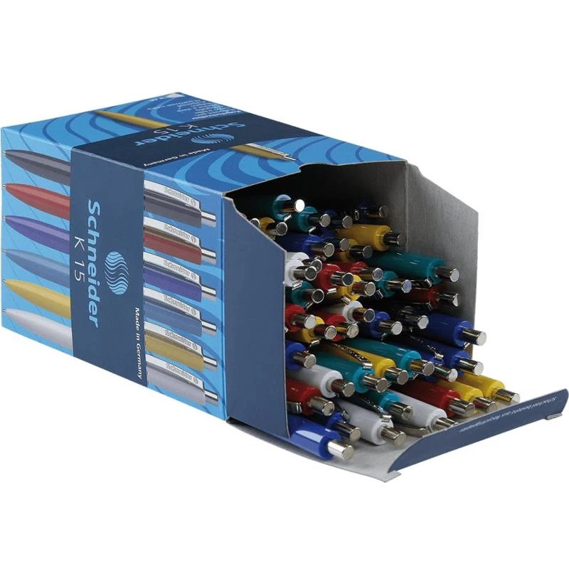 Esferográfica com clipe, retrátil, Schneider K 15 azul multicolor