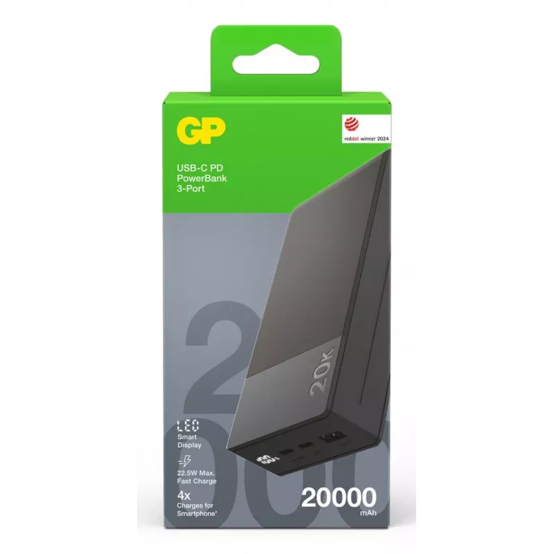 GP Battery GP PowerBank M2+ 20C 20000mAh 2xUSB-C/1xUSB-A preto indicador LED (GPPBM20CGYMSR287)