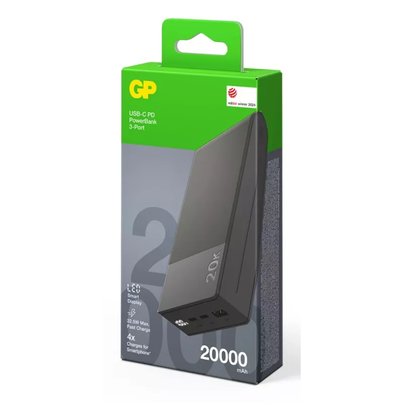 GP Battery GP PowerBank M2+ 20C 20000mAh 2xUSB-C/1xUSB-A preto indicador LED (GPPBM20CGYMSR287)