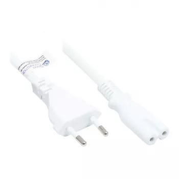 Cabo de alimentação europeu ficha europeia tipo C (direita) para conector fêmea C7/Euro 8 (direita), branco, 0,75 mm², 7,5 m, Good Connections® (P0370-W075)
