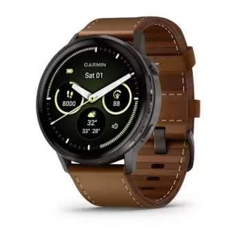 Smartwatch GARMIN Venu 4 45 mm (1,4 polegadas) AMOLED 454×454 px, Wi‑Fi, GPS, 8 GB, caixa preta, bracelete de pele castanho