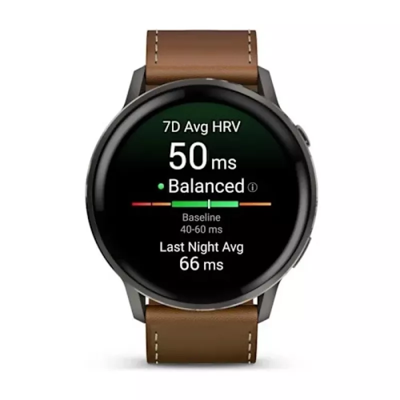 Smartwatch GARMIN Venu 4 45 mm (1,4 polegadas) AMOLED 454×454 px, Wi‑Fi, GPS, 8 GB, caixa preta, bracelete de pele castanho