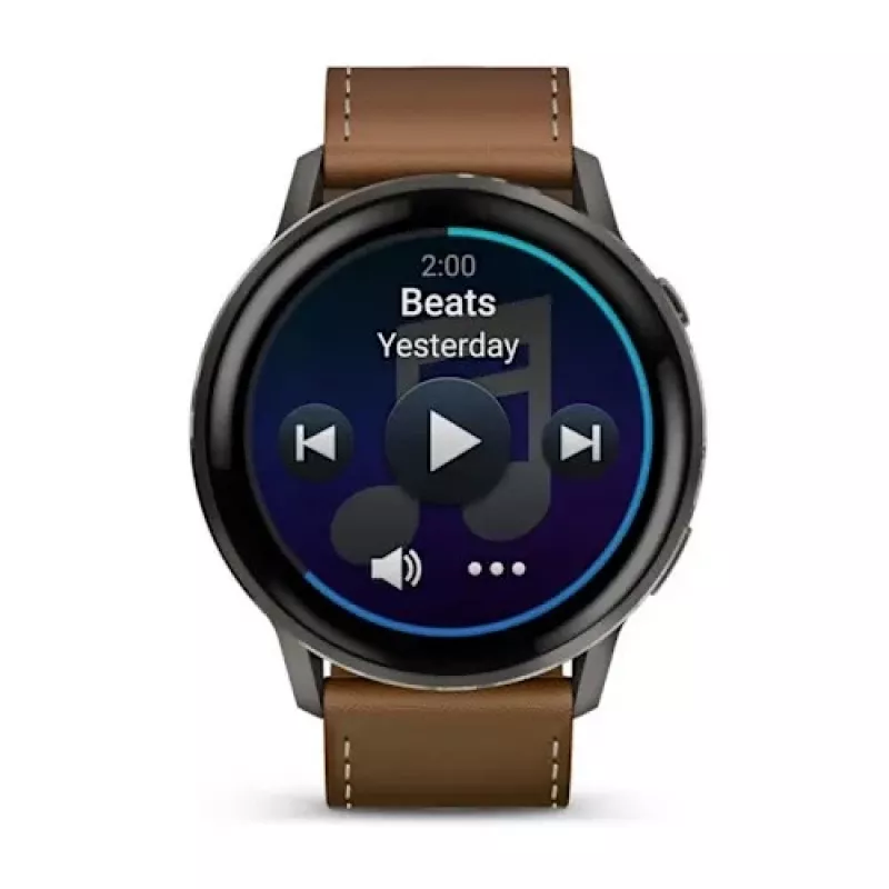 Smartwatch GARMIN Venu 4 45 mm (1,4 polegadas) AMOLED 454×454 px, Wi‑Fi, GPS, 8 GB, caixa preta, bracelete de pele castanho