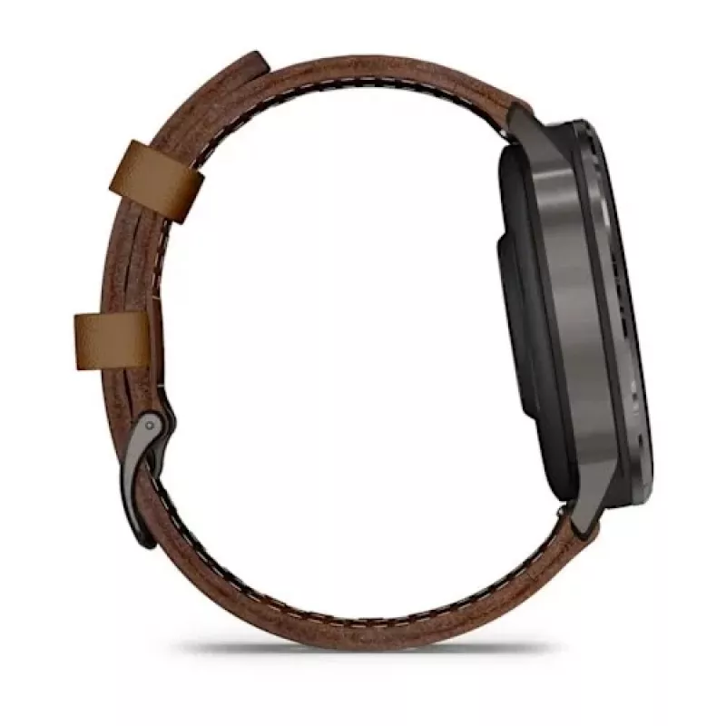 Smartwatch GARMIN Venu 4 45 mm (1,4 polegadas) AMOLED 454×454 px, Wi‑Fi, GPS, 8 GB, caixa preta, bracelete de pele castanho