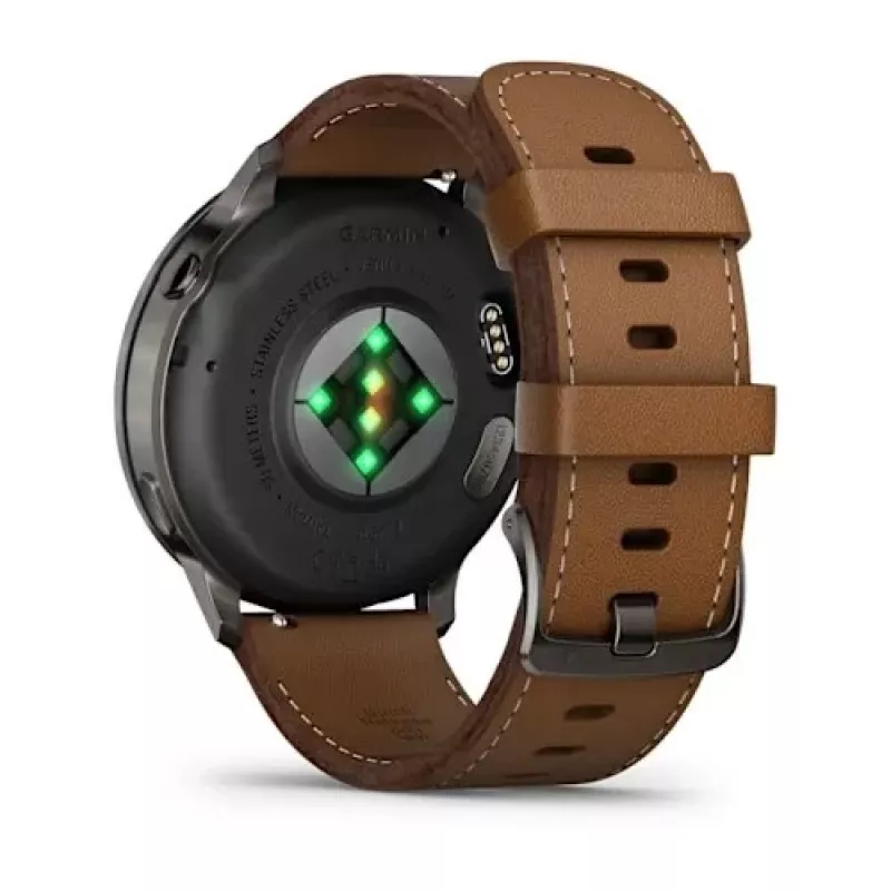 Smartwatch GARMIN Venu 4 45 mm (1,4 polegadas) AMOLED 454×454 px, Wi‑Fi, GPS, 8 GB, caixa preta, bracelete de pele castanho