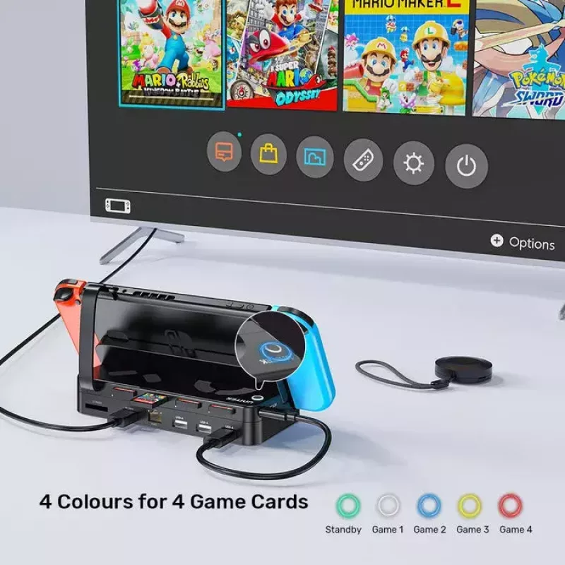 Estação de acoplamento para consola de jogos portátil Unitek G1002F01 — conector de acoplamento USB, preto