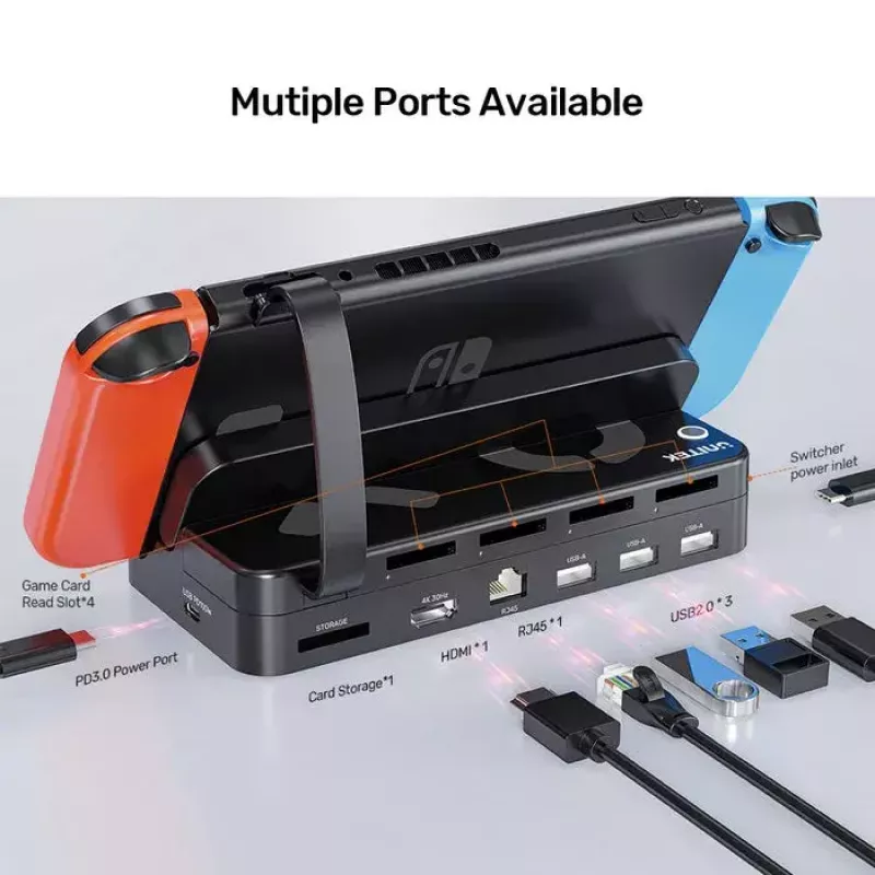 Estação de acoplamento para consola de jogos portátil Unitek G1002F01 — conector de acoplamento USB, preto