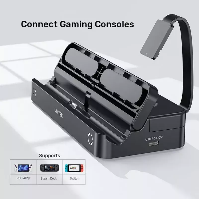 Estação de acoplamento para consola de jogos portátil Unitek G1002F01 — conector de acoplamento USB, preto
