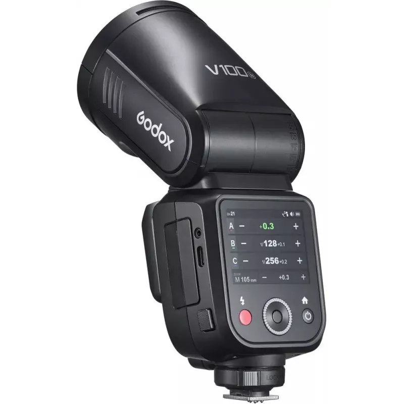 Flash Godox V100‑N para Nikon — Flash de encaixe TTL Li‑ion portátil