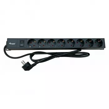 Régua de tomadas EQUIP 19 polegadas 90° CEE7/7 para 8 tomadas Schuko com interruptor, alumínio