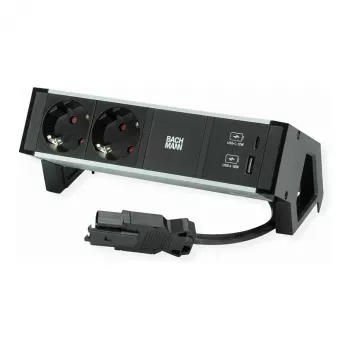 Módulo de alimentação Bachmann DESK2 com 2x tomadas CEE7/3 e USB, 100W USB C/C, GST18 0,2m, preto