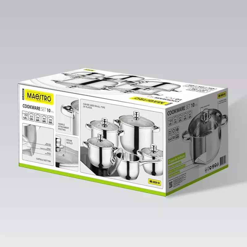 Conjunto de cozinha Maestro MR-2020-10 — conjunto de 10 peças de panelas e frigideiras