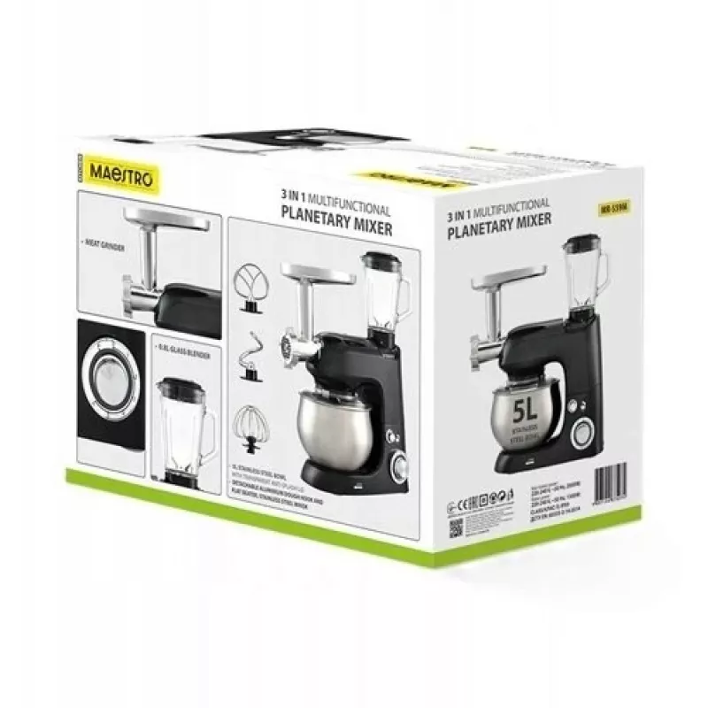 Batedeira planetária Maestro MR-559-M 3-em-1, 2000 W, robot de cozinha multifunções