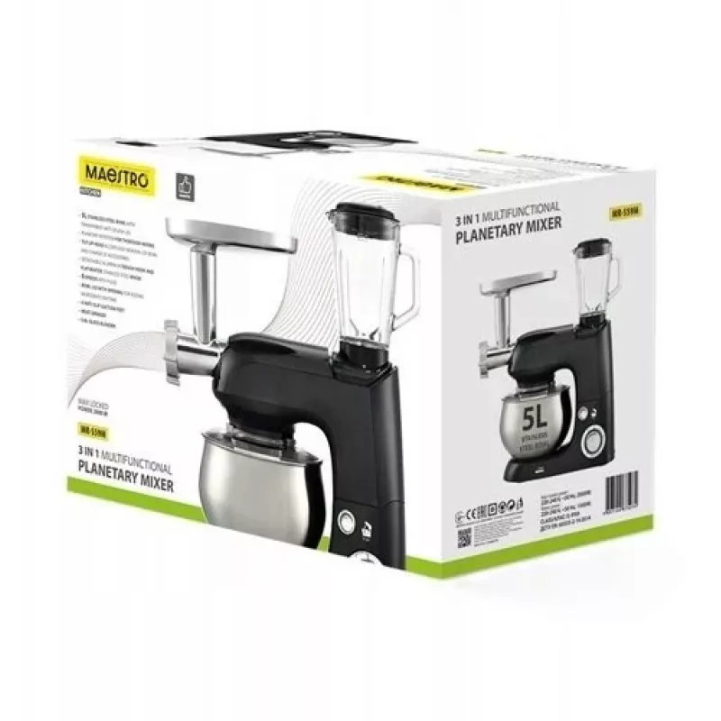 Batedeira planetária Maestro MR-559-M 3-em-1, 2000 W, robot de cozinha multifunções