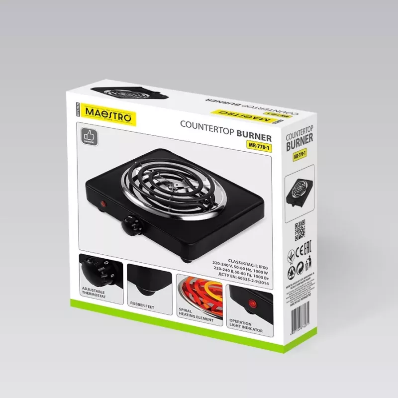 Placa elétrica de uma boca Maestro MR-770-1 1000W – placa elétrica portátil compacta