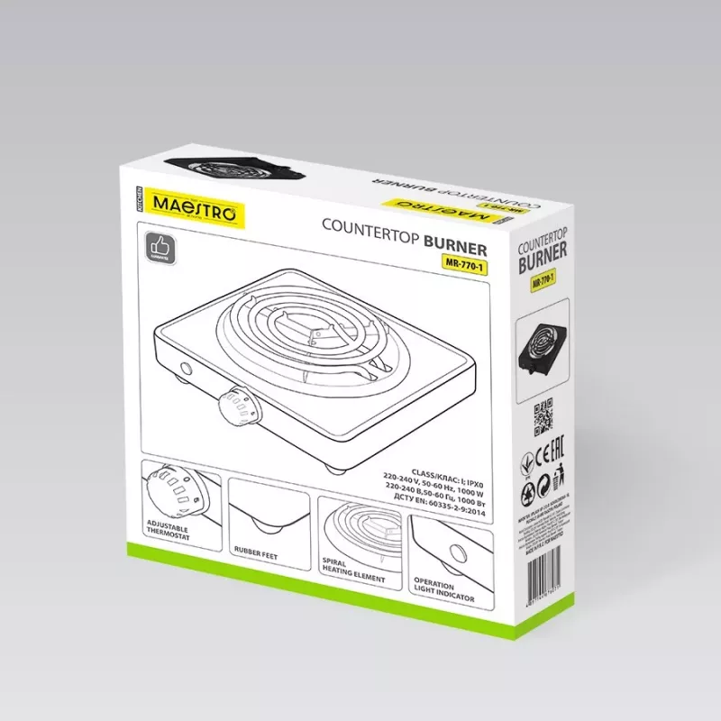 Placa elétrica de uma boca Maestro MR-770-1 1000W – placa elétrica portátil compacta