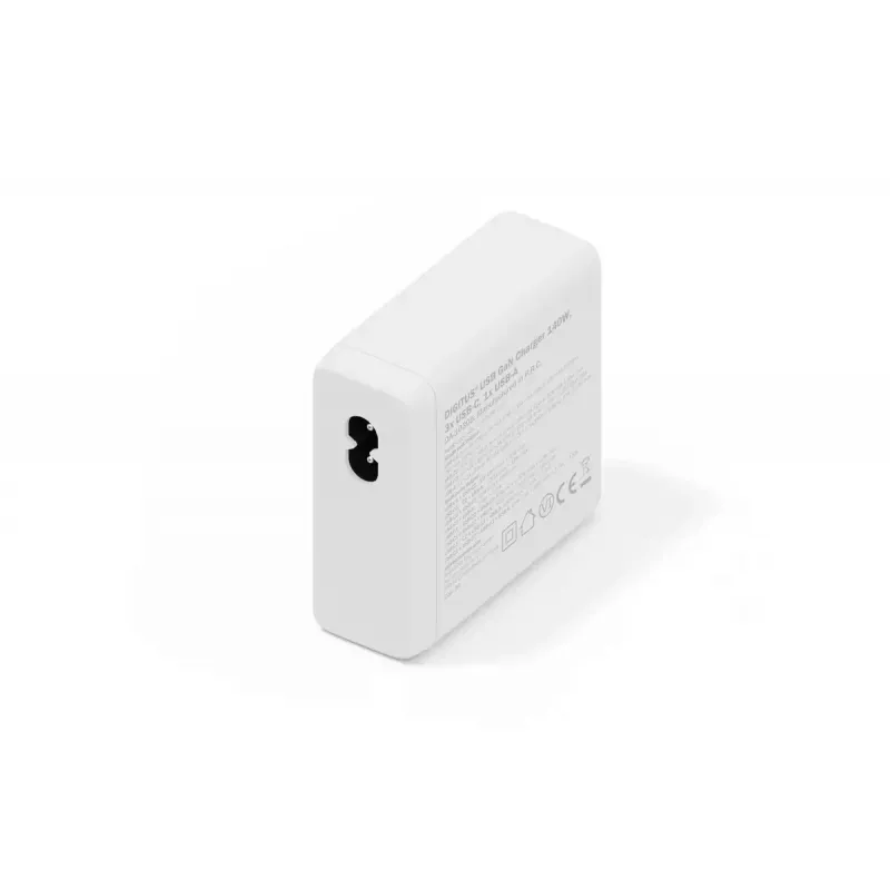 Carregador USB GaN DIGITUS 140W — 3× USB‑C, 1× USB‑A, 100–240V, branco