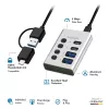 Hub USB 3.2 Gen 1, 4 portas, USB-A/C, interruptor on/off
