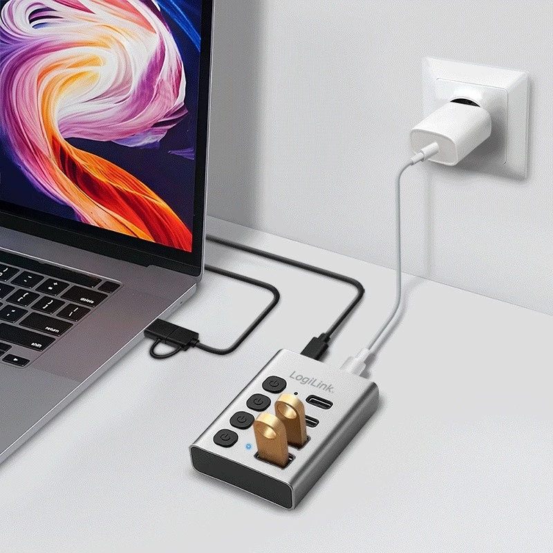 Hub USB 3.2 Gen 1, 4 portas, USB-A/C, interruptor on/off