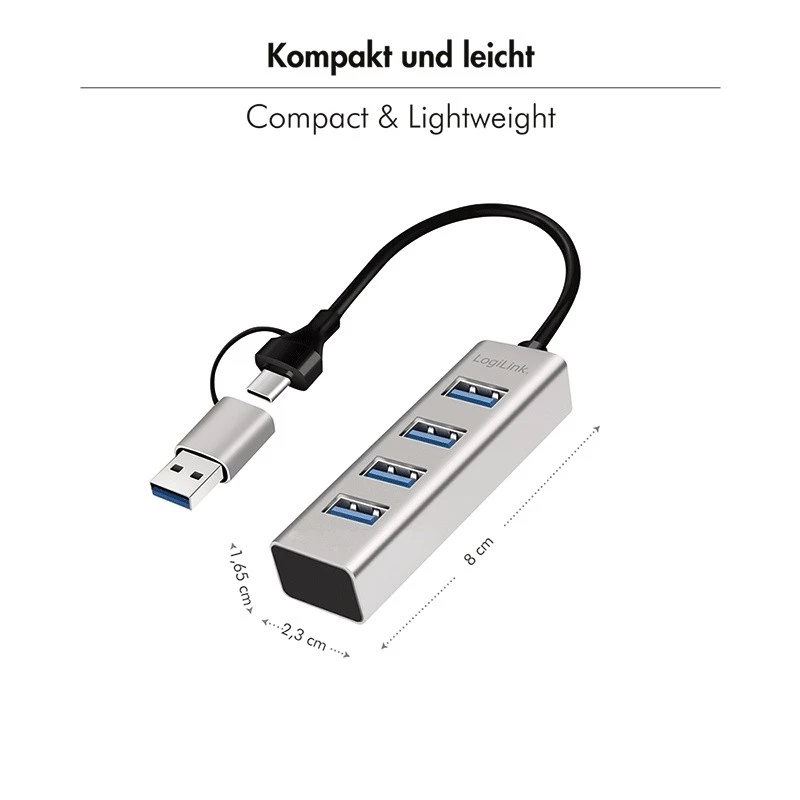 Hub USB 3.0 4 portas USB-A 5 Gbit/s