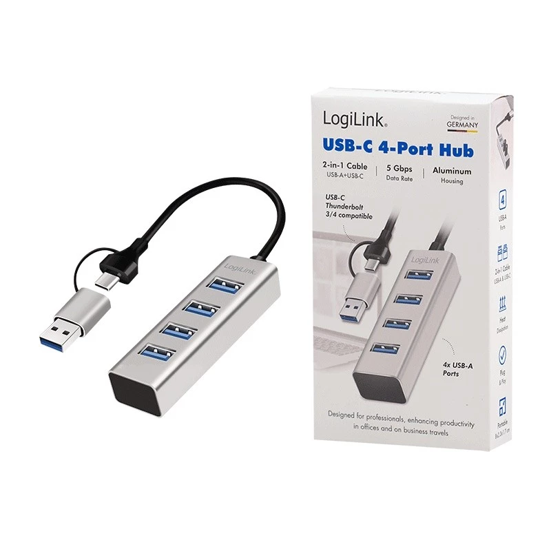 Hub USB 3.0 4 portas USB-A 5 Gbit/s