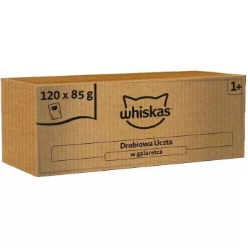 Comida húmida para gatos saquetas Whiskas Drobiowa Uczta em geleia 120 x 85 g (multipack)