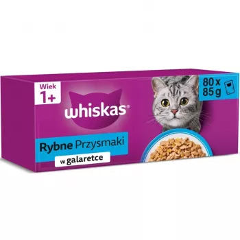 Comida húmida para gatos saquetas Whiskas Rybne przysmaki w galaretce 80 x 85 g — peixe em geleia