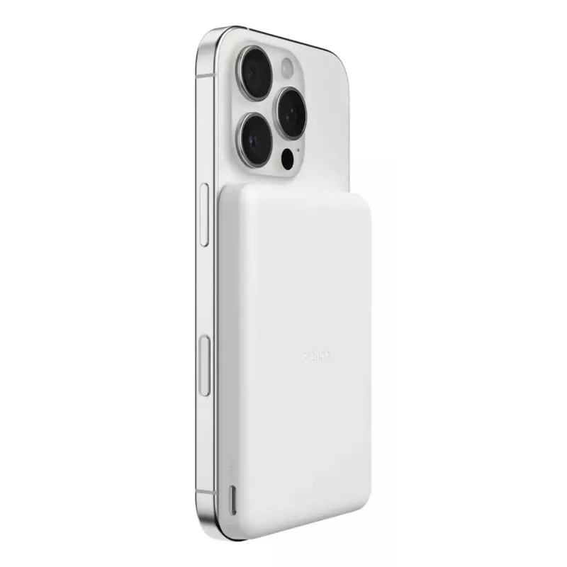 Powerbank Belkin BPD010hqWH 5000 mAh, carregamento sem fios 7,5 W, USB-C, branco