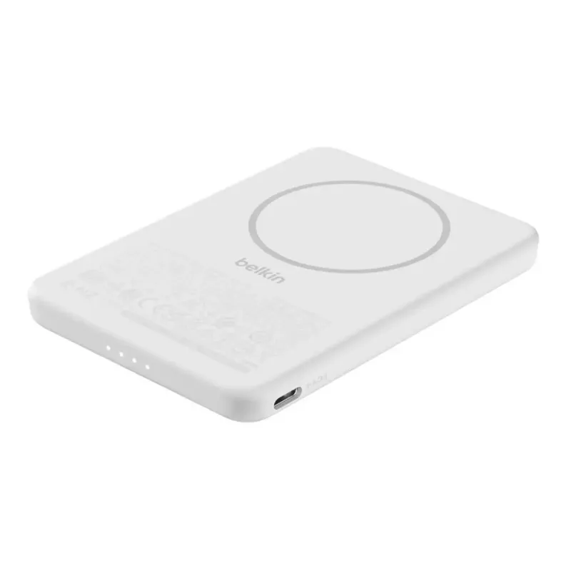 Powerbank Belkin BPD010hqWH 5000 mAh, carregamento sem fios 7,5 W, USB-C, branco